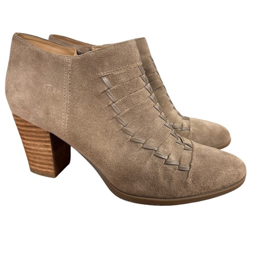 Franco Sarto Destiny Leather Suede Woven Chunky High Heels Shoes Booties sz 9.5